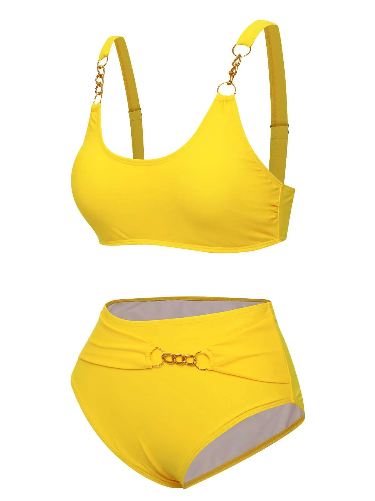 Yellow 1960s Spaghetti Strap Backless Solid Swimsuit sold by Retro Stage product image thumbnail 2