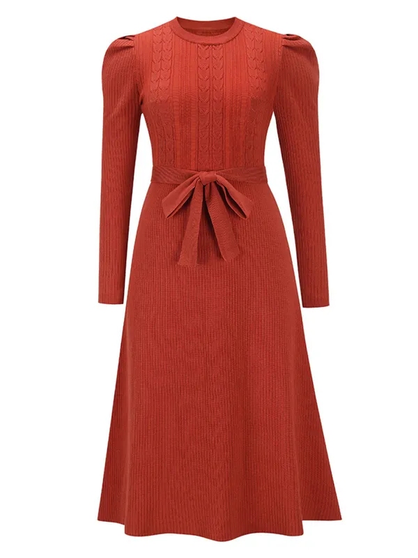 1940s Solid Knitted Lantern A-line Belt Dress sold by Retro Stage