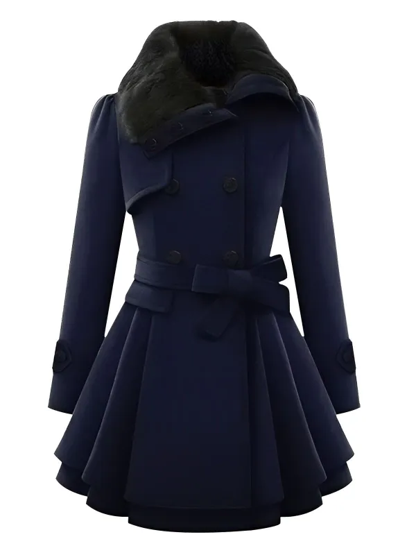 Christmas Fur Collar Waisted Woolen Coat sold by Retro Stage