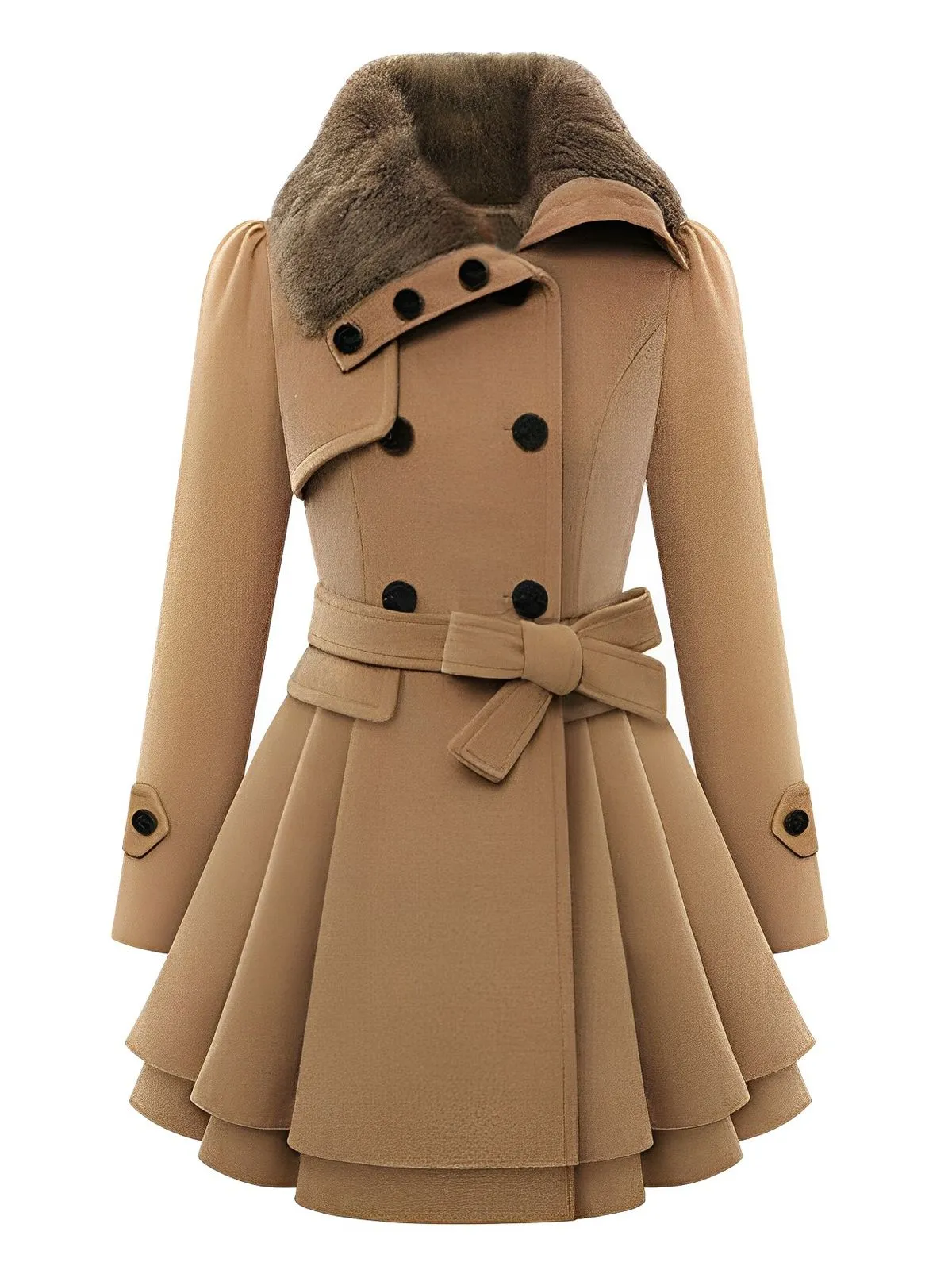 Christmas Fur Collar Waisted Woolen Coat sold by Retro Stage product image thumbnail 3