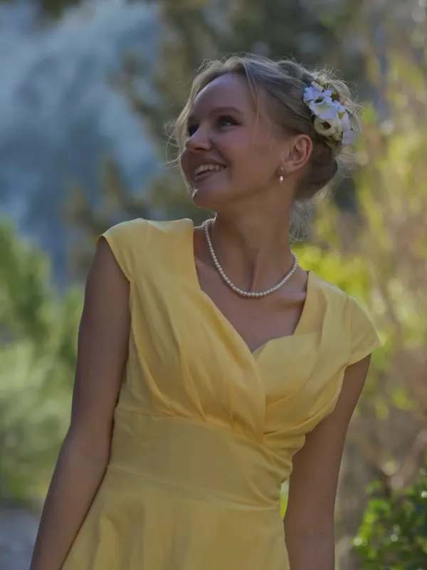 1950s Solid Heart Neck Short Sleeve Dress sold by Retro Stage