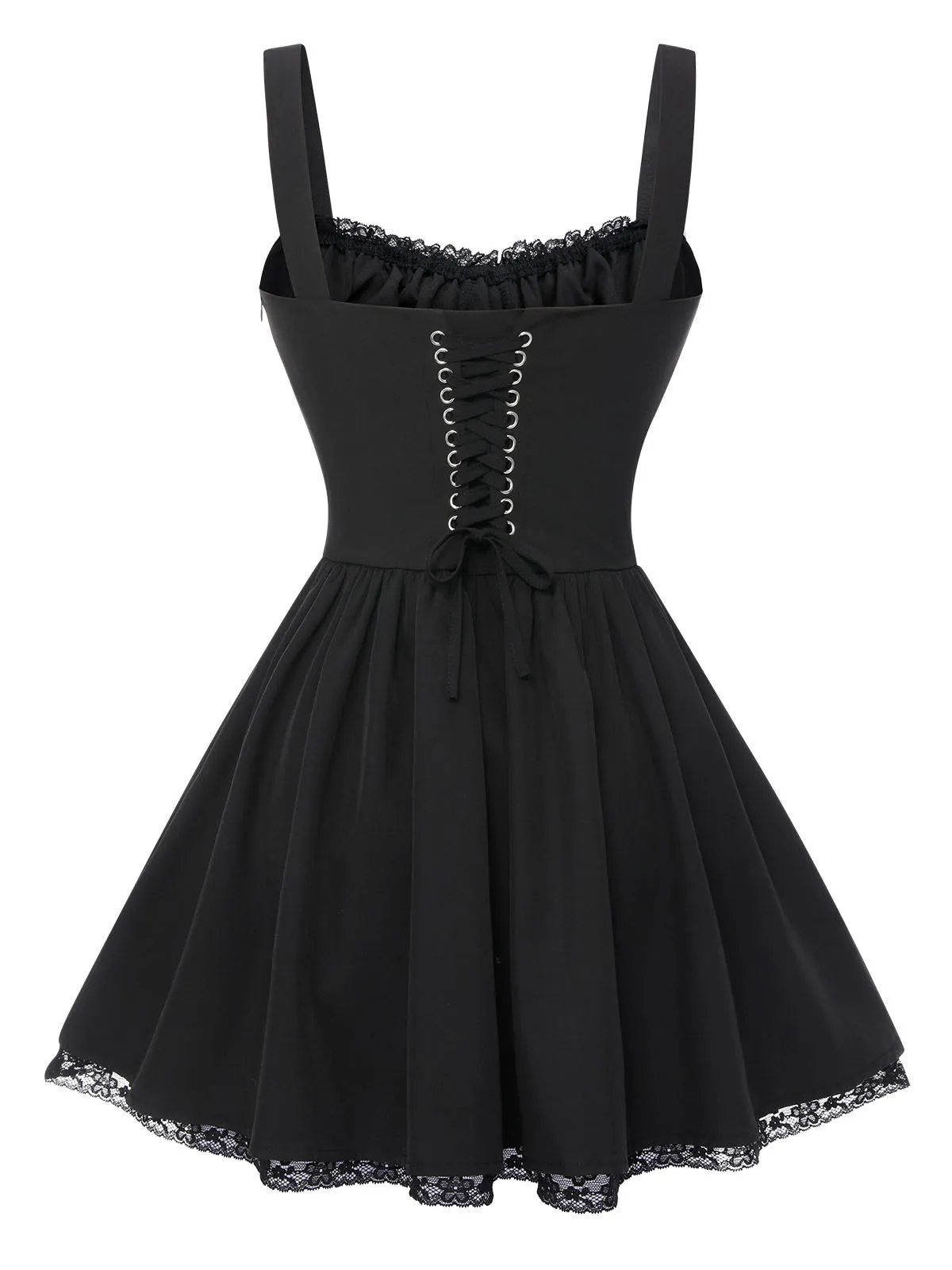 Black Solid Sleeveless Lace Mini Dress sold by Retro Stage product image thumbnail 4