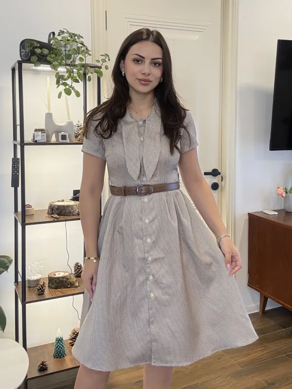 Brown 1940s Small Windowpane Plaid Dress sold by Retro Stage