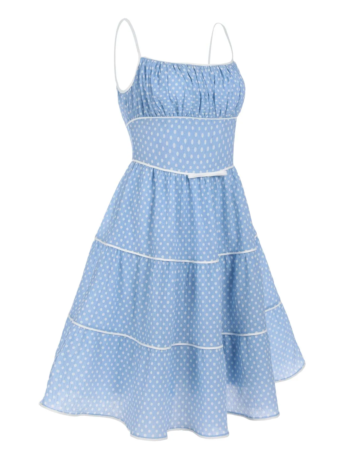 Sky Blue 1950s Strap Polka Dot Swing Dress sold by Retro Stage product image thumbnail 3