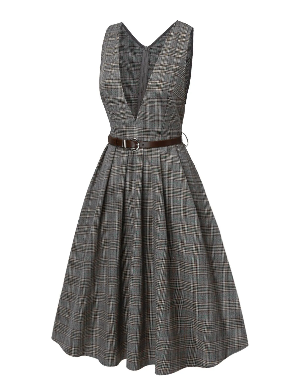 Grey 1940s Deep V-Neck Glen Plaid Dress sold by Retro Stage product image thumbnail 4
