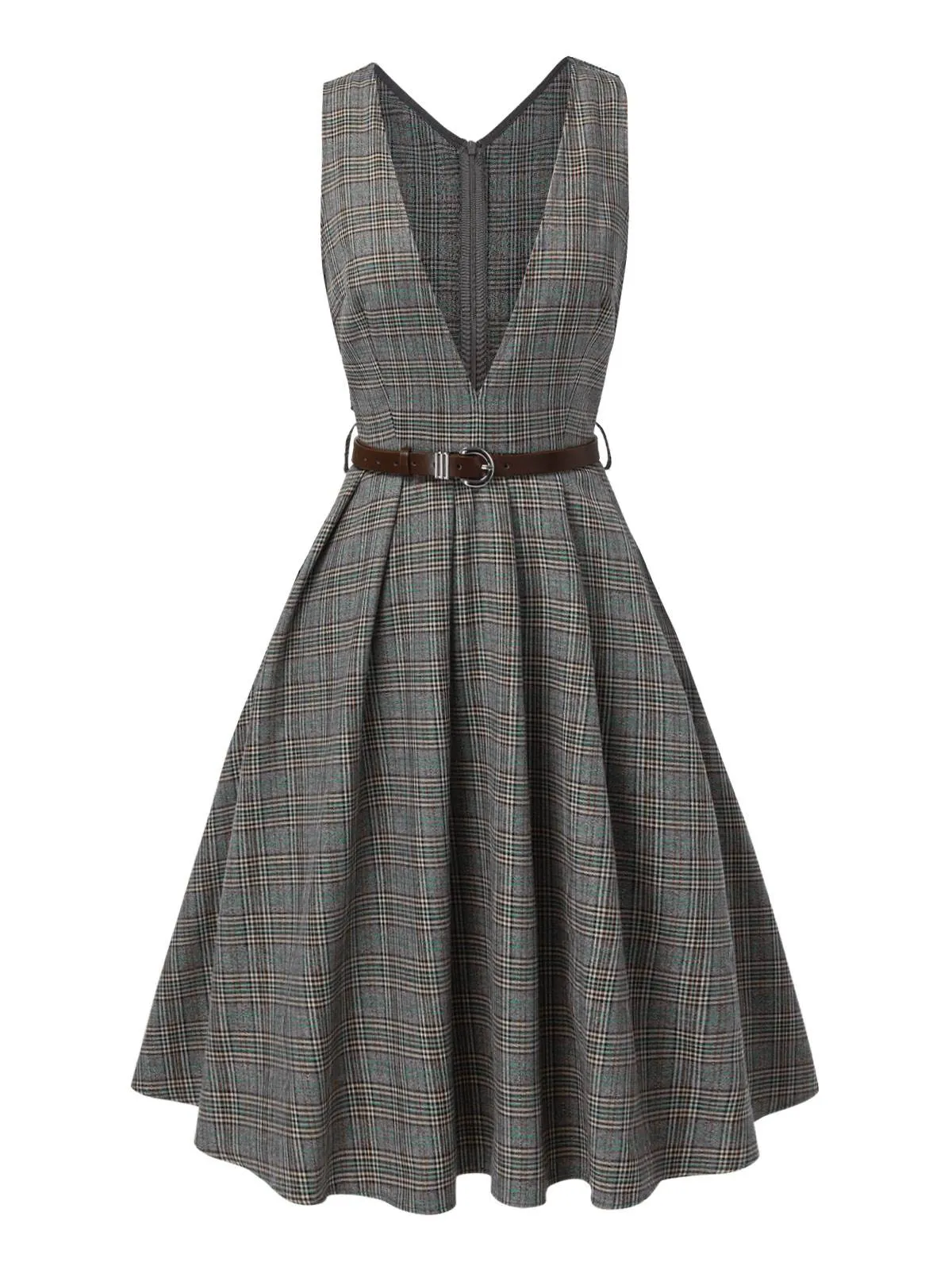 Grey 1940s Deep V-Neck Glen Plaid Dress sold by Retro Stage product image thumbnail 3
