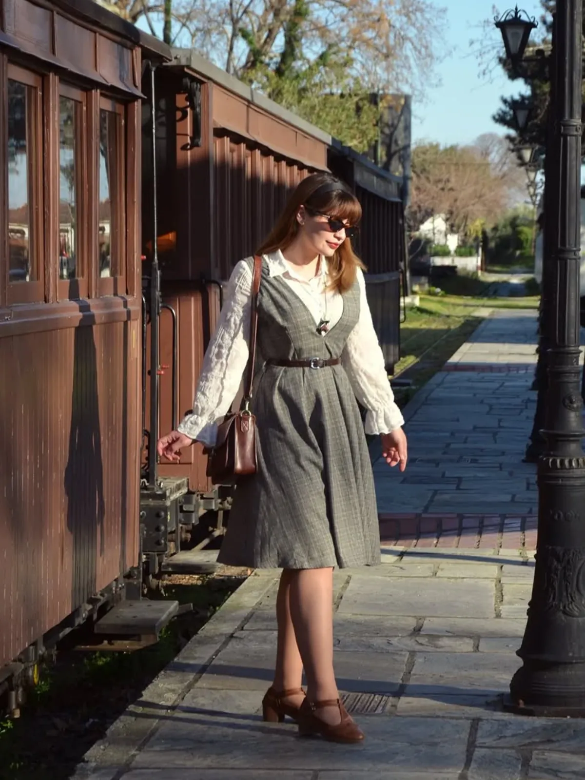 Grey 1940s Deep V-Neck Glen Plaid Dress sold by Retro Stage