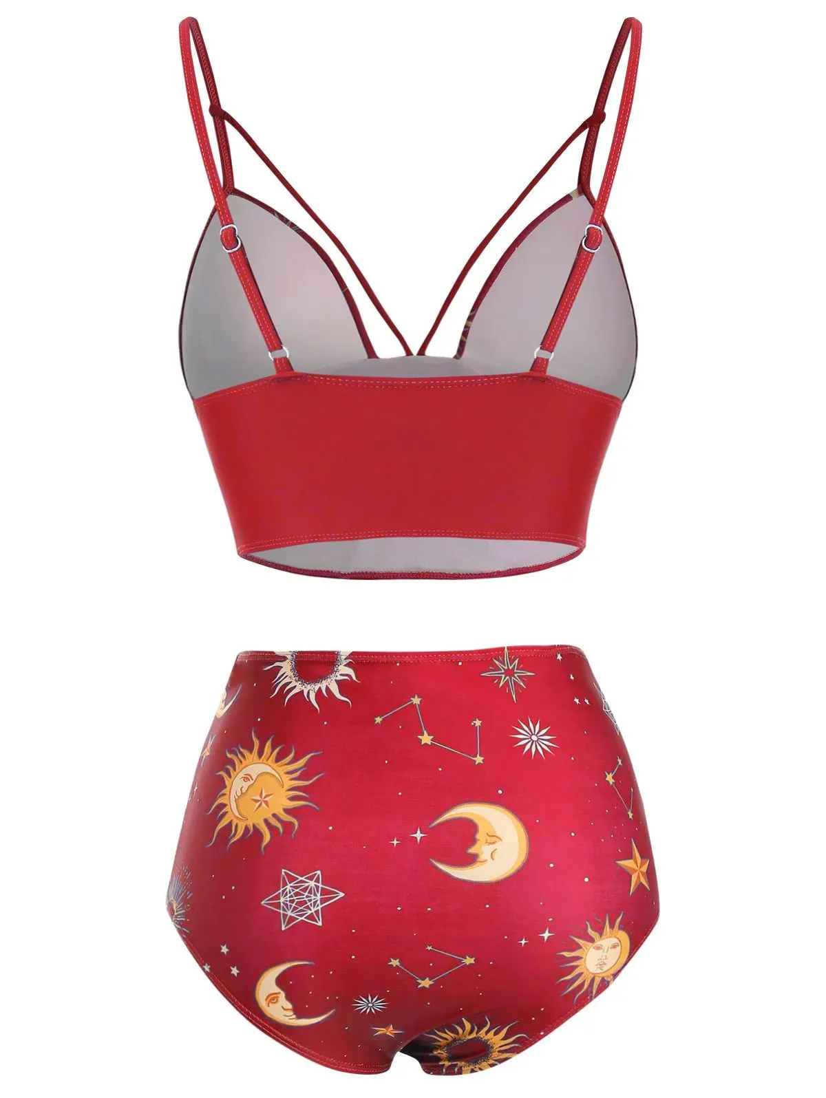 Red 1940s Sun Moon Stars Lace-Up Swimsuit sold by Retro Stage product image thumbnail 2
