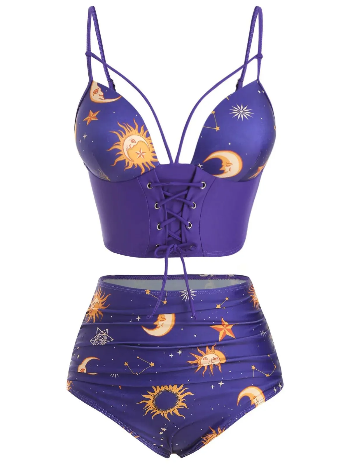 Red 1940s Sun Moon Stars Lace-Up Swimsuit sold by Retro Stage product image thumbnail 5