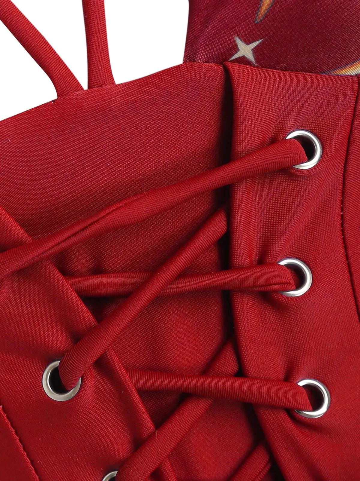 Red 1940s Sun Moon Stars Lace-Up Swimsuit sold by Retro Stage product image thumbnail 4