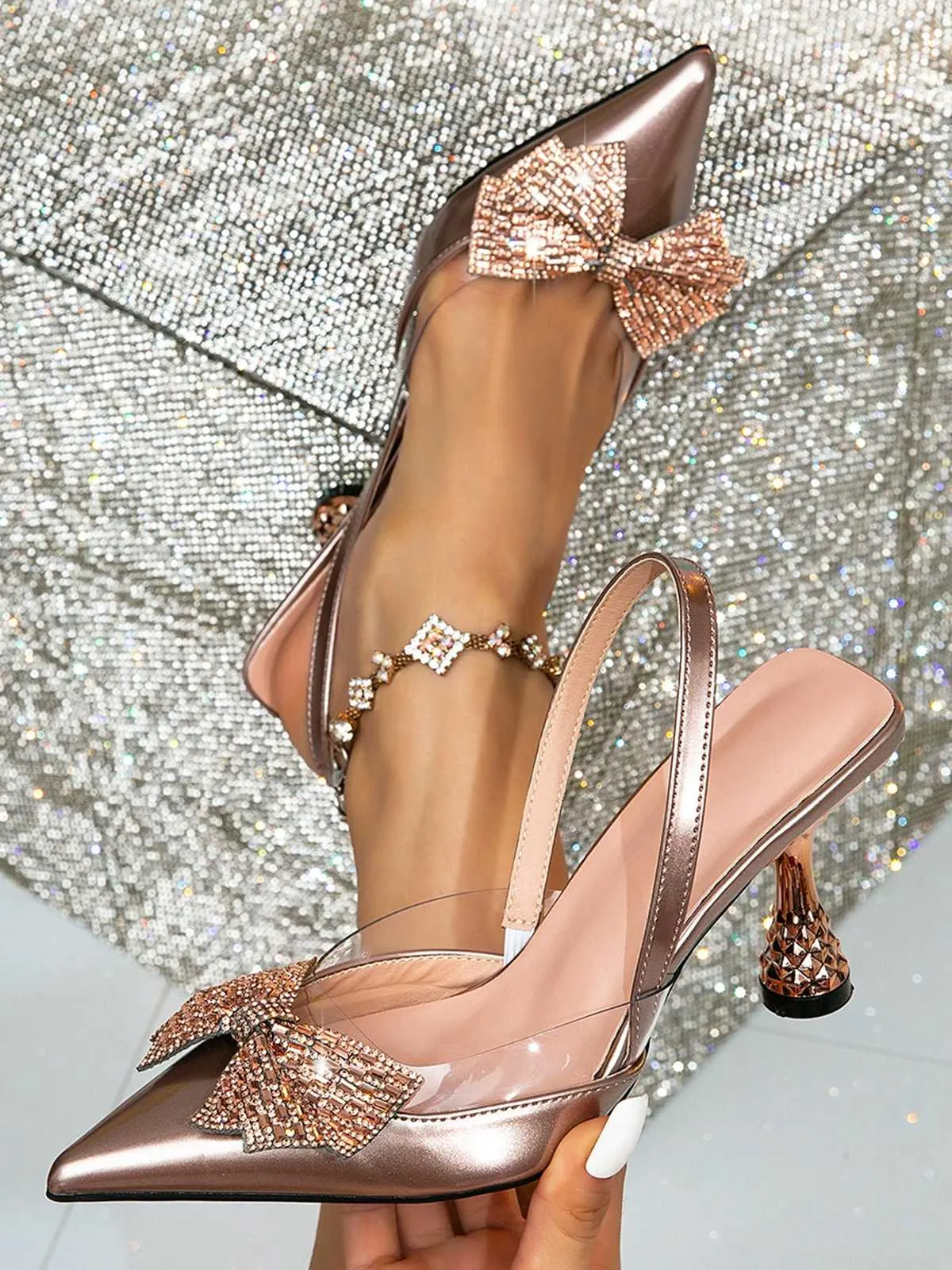 Vintage Rhinestone Bow Slingback Heels sold by Retro Stage product image thumbnail 2