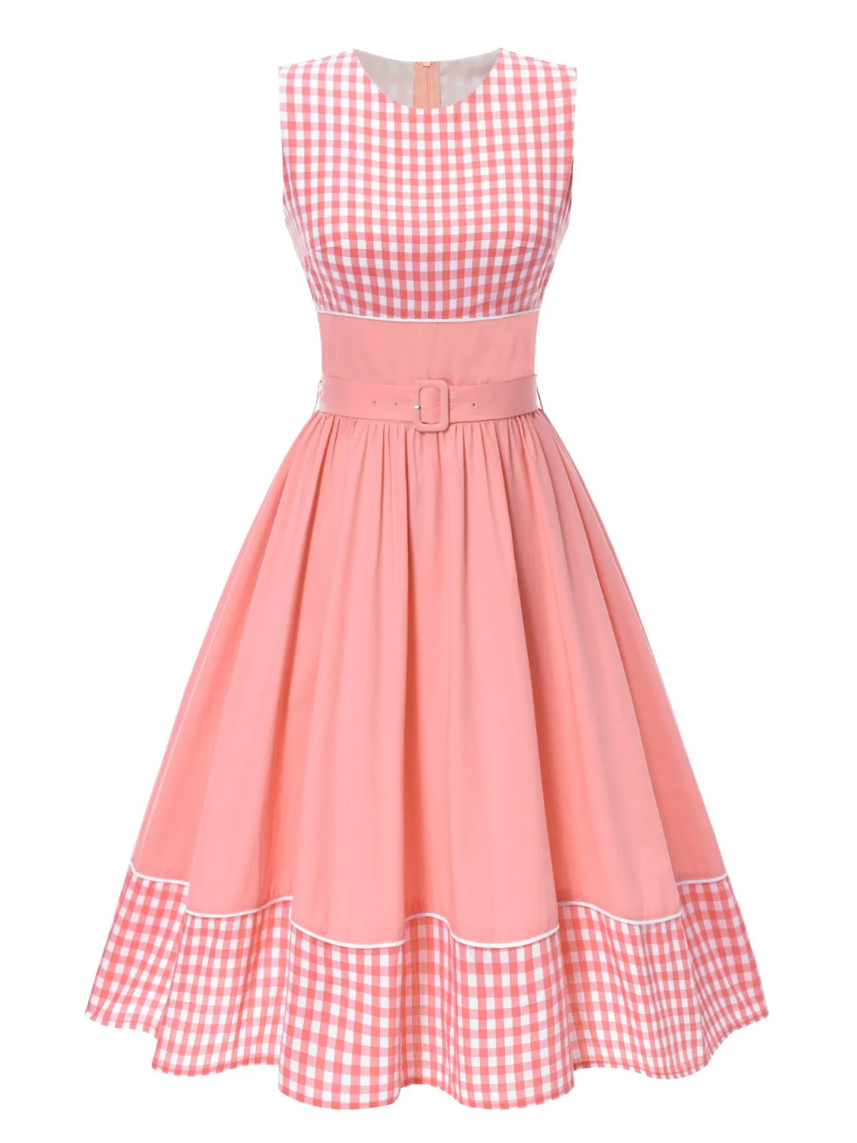 Pink 1950s Gingham Plaid Patchwork Cotton Dress sold by Retro Stage product image thumbnail 3
