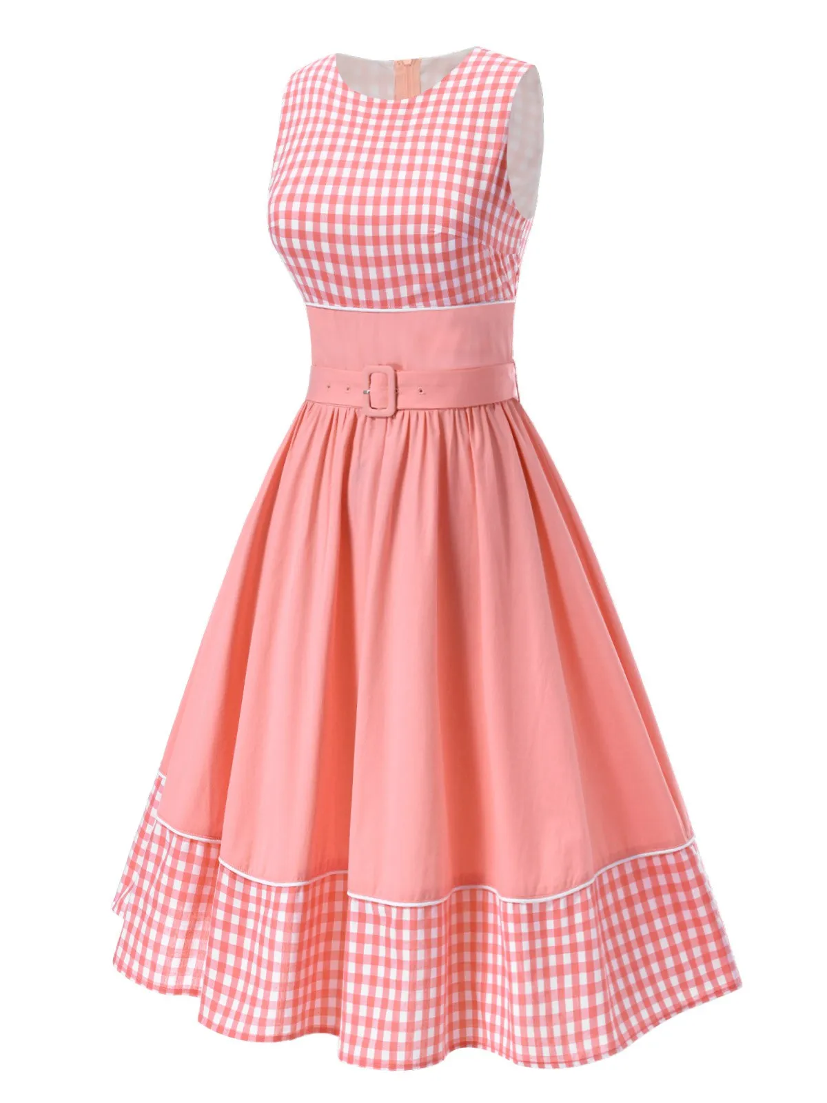 Pink 1950s Gingham Plaid Patchwork Cotton Dress sold by Retro Stage product image thumbnail 4