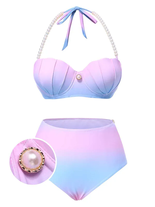 1960s Gradient Mermaid Seashell Pearl Swimsuit sold by Retro Stage