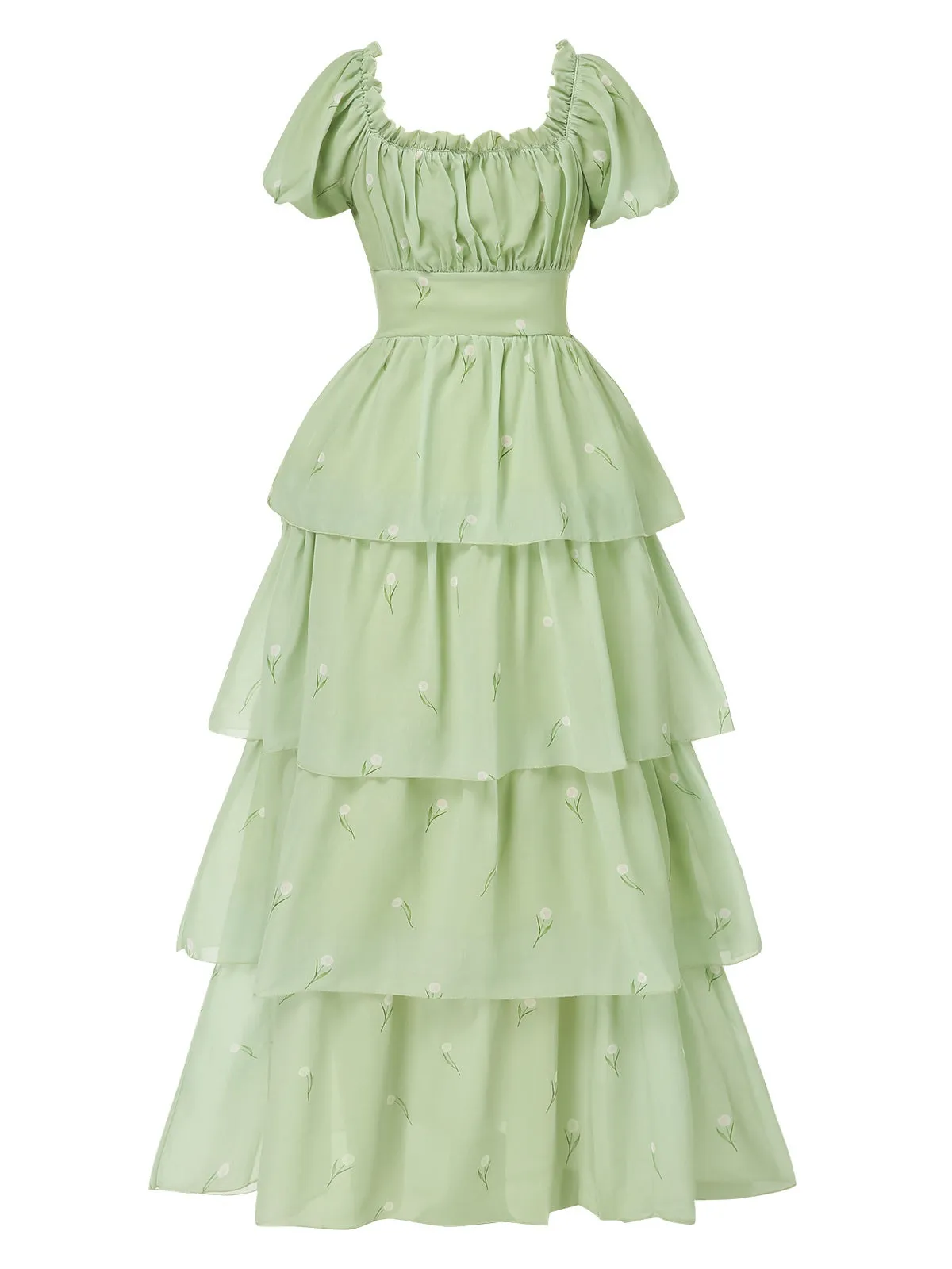 Grey Green 1970s Tiered Floral Maxi Dress sold by Retro Stage product image thumbnail 2