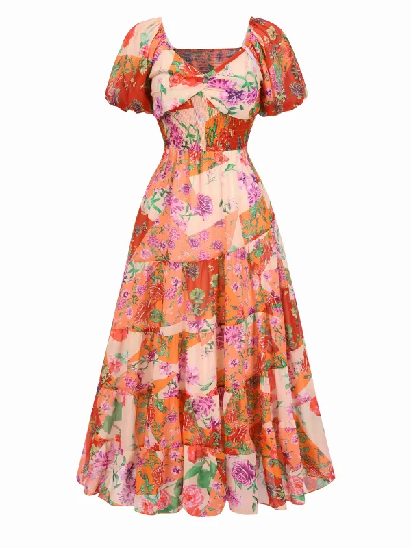 Multicolor 1930s Sweetheart Neck Floral Maxi Dress sold by Retro Stage
