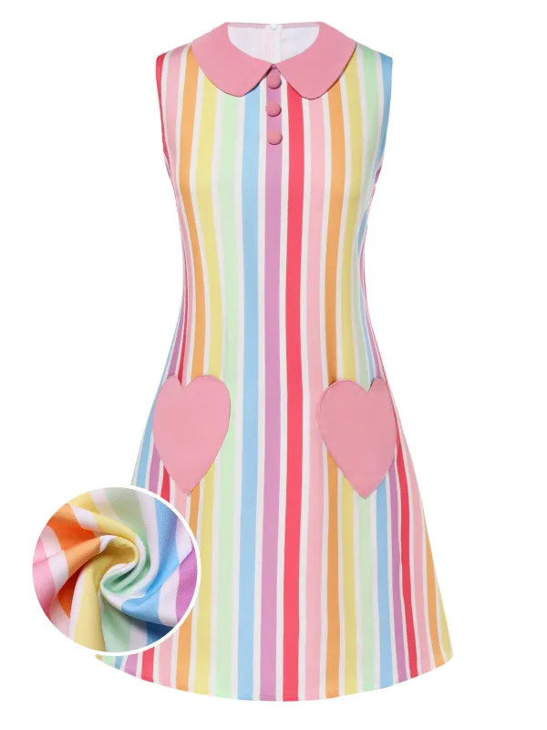 1960s Rainbow Stripe Heart Pocket Dress sold by Retro Stage