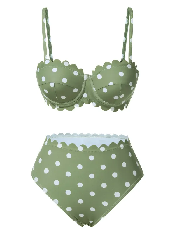 Green 1940s Petal Edge Polka Dots Bikini sold by Retro Stage