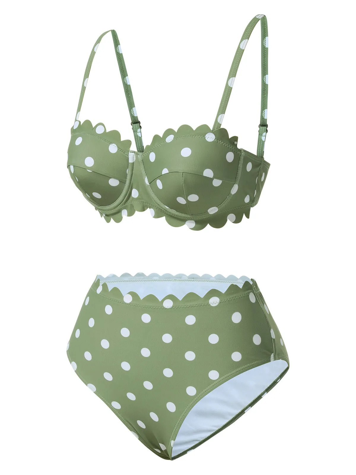 Green 1940s Petal Edge Polka Dots Bikini sold by Retro Stage product image thumbnail 2