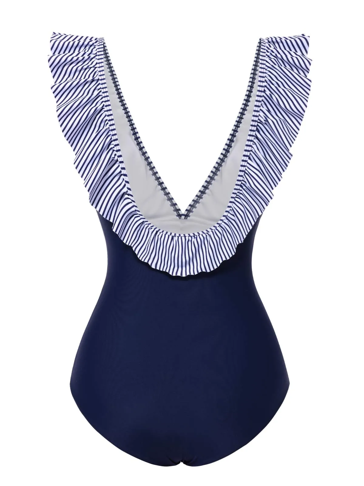 Dark Blue 1940s Striped Ruffled Swimsuit sold by Retro Stage product image thumbnail 5