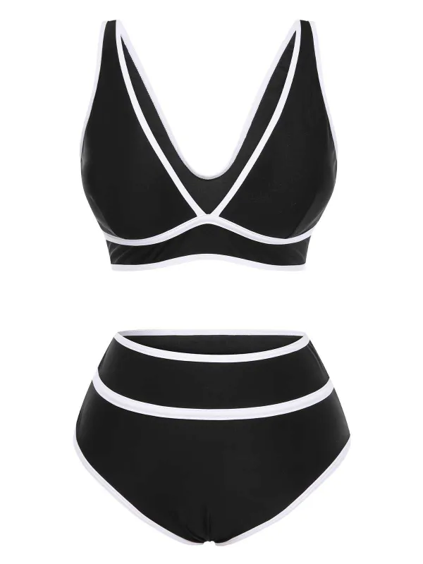 1950s Contrast Trim High Waist Bikini Set sold by Retro Stage