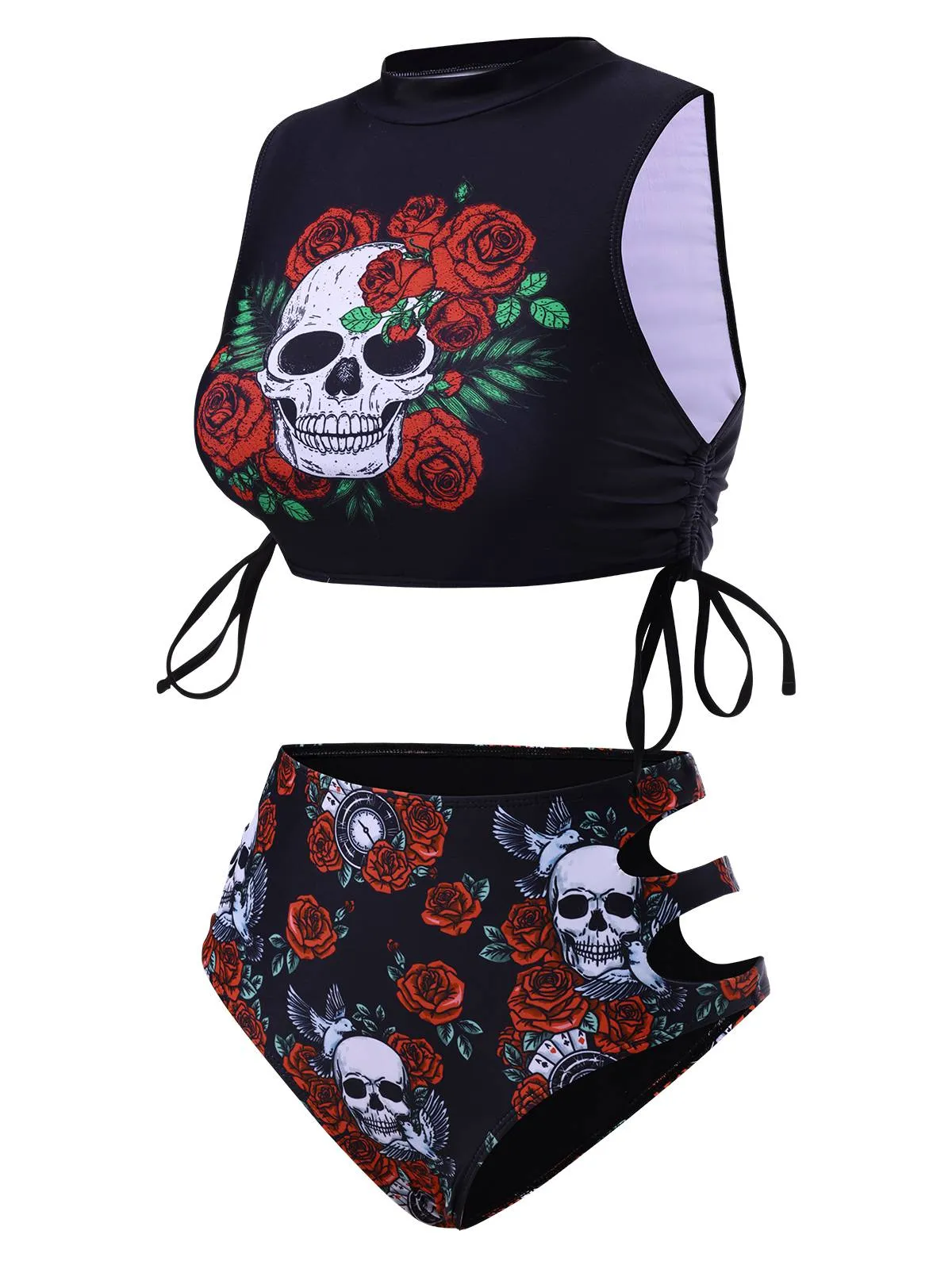 Black 1970s Rose Skull Lace -Up Tankini sold by Retro Stage product image thumbnail 2