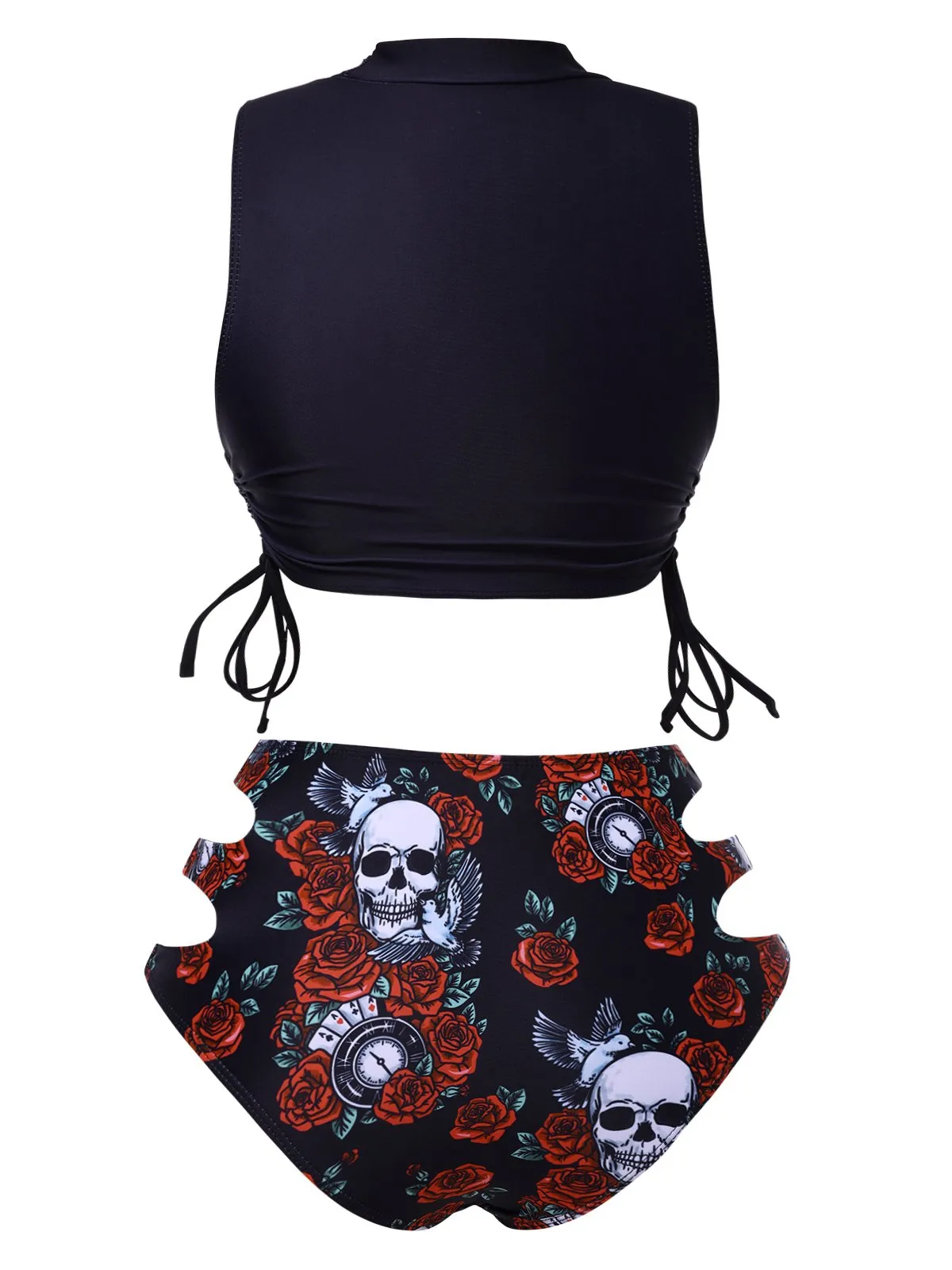 Black 1970s Rose Skull Lace -Up Tankini sold by Retro Stage product image thumbnail 3
