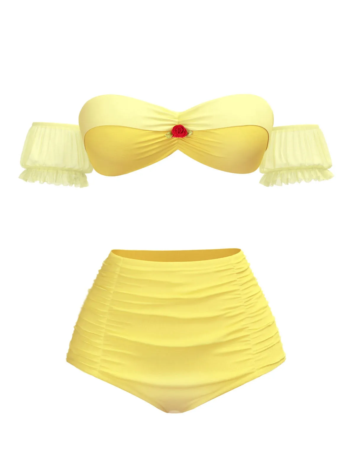 Yellow 1970s Belle Princess Style Rose Puff Bikini Set sold by Retro Stage