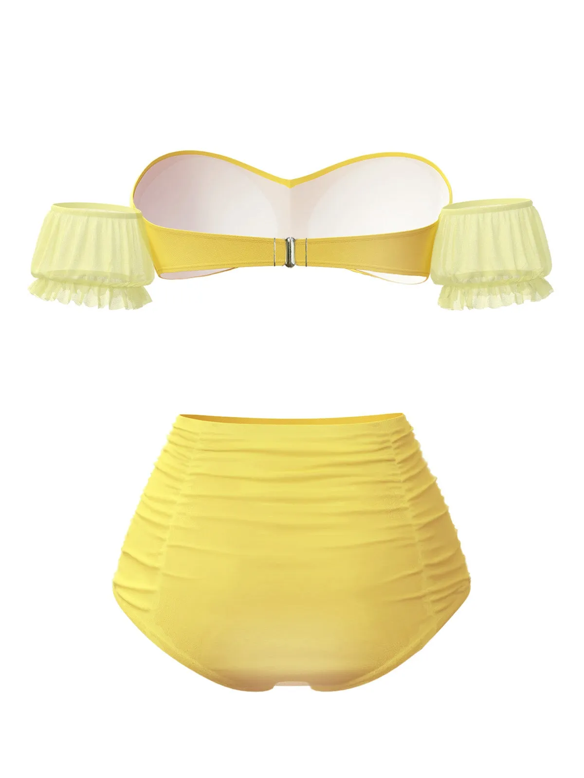 Yellow 1970s Belle Princess Style Rose Puff Bikini Set sold by Retro Stage product image thumbnail 3