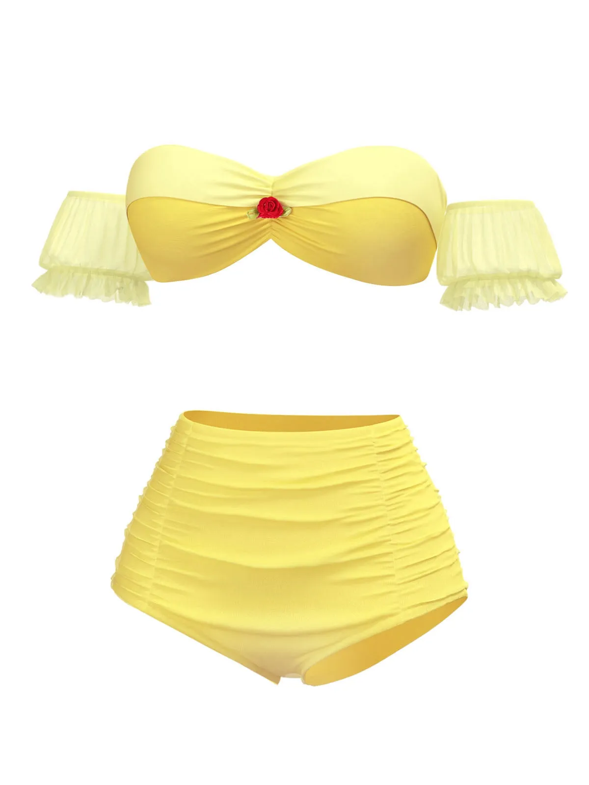 Yellow 1970s Belle Princess Style Rose Puff Bikini Set sold by Retro Stage product image thumbnail 2