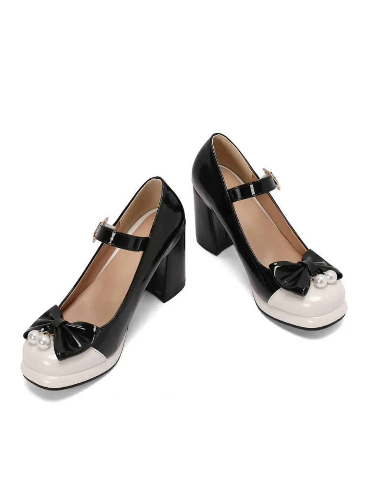 Retro Leather Colorblock Bowknot Chunky Heels sold by Retro Stage product image thumbnail 4