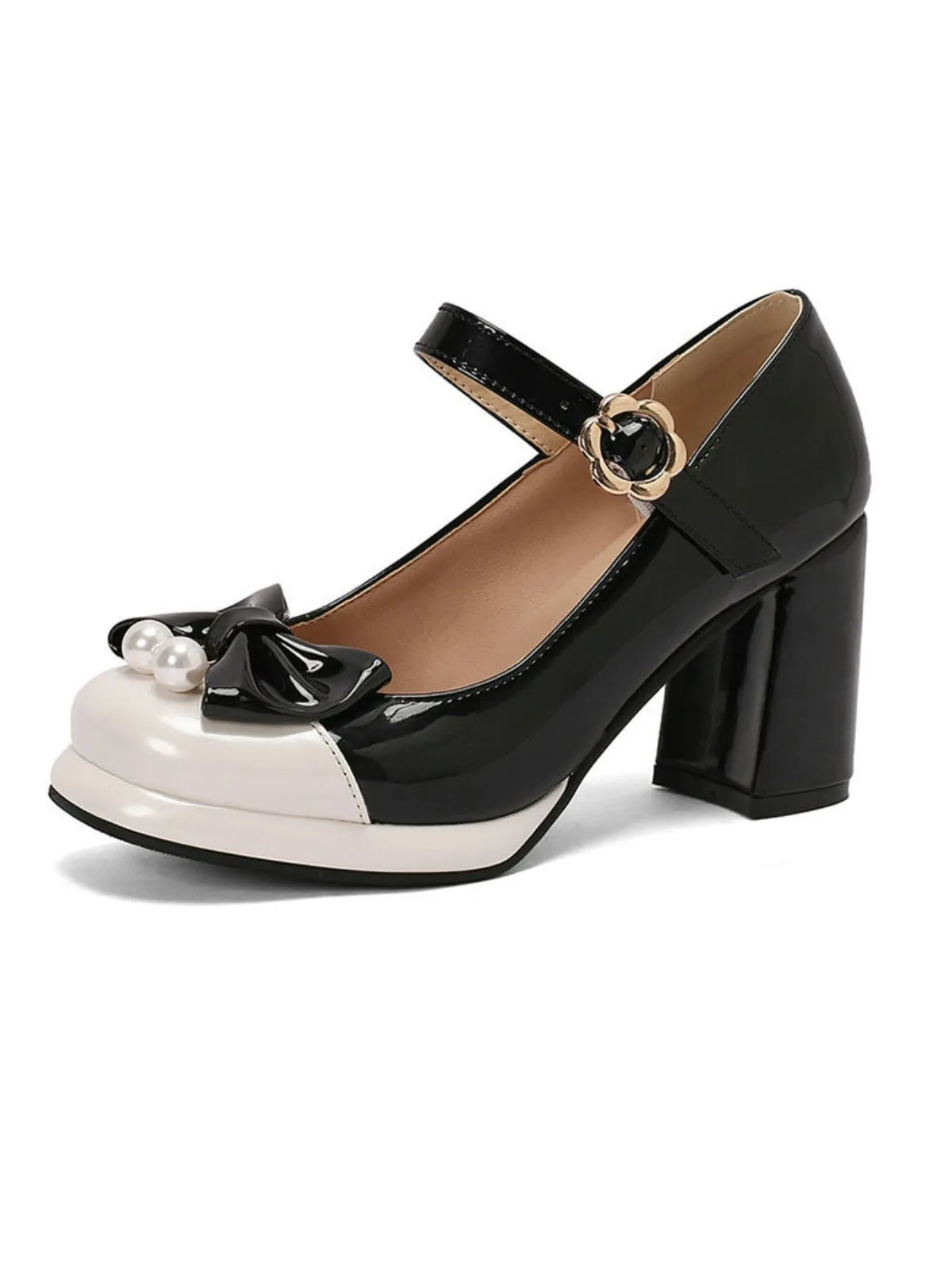 Retro Leather Colorblock Bowknot Chunky Heels sold by Retro Stage