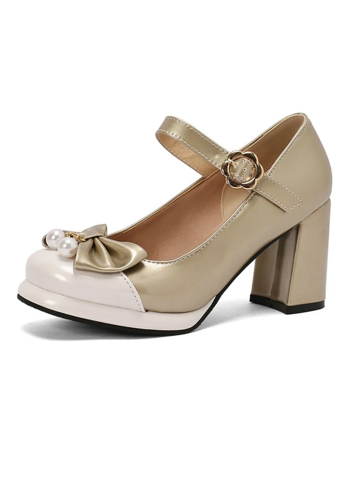 Retro Leather Colorblock Bowknot Chunky Heels sold by Retro Stage product image thumbnail 5