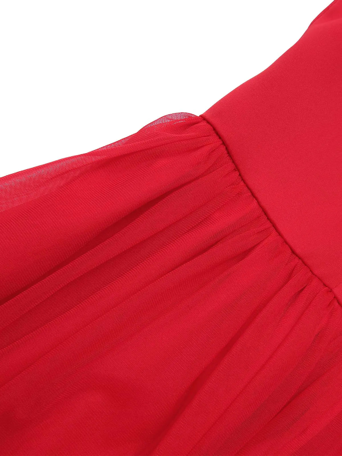 Red 1950s Solid Mesh Layered Cowl Neck Dress sold by Retro Stage product image thumbnail 5