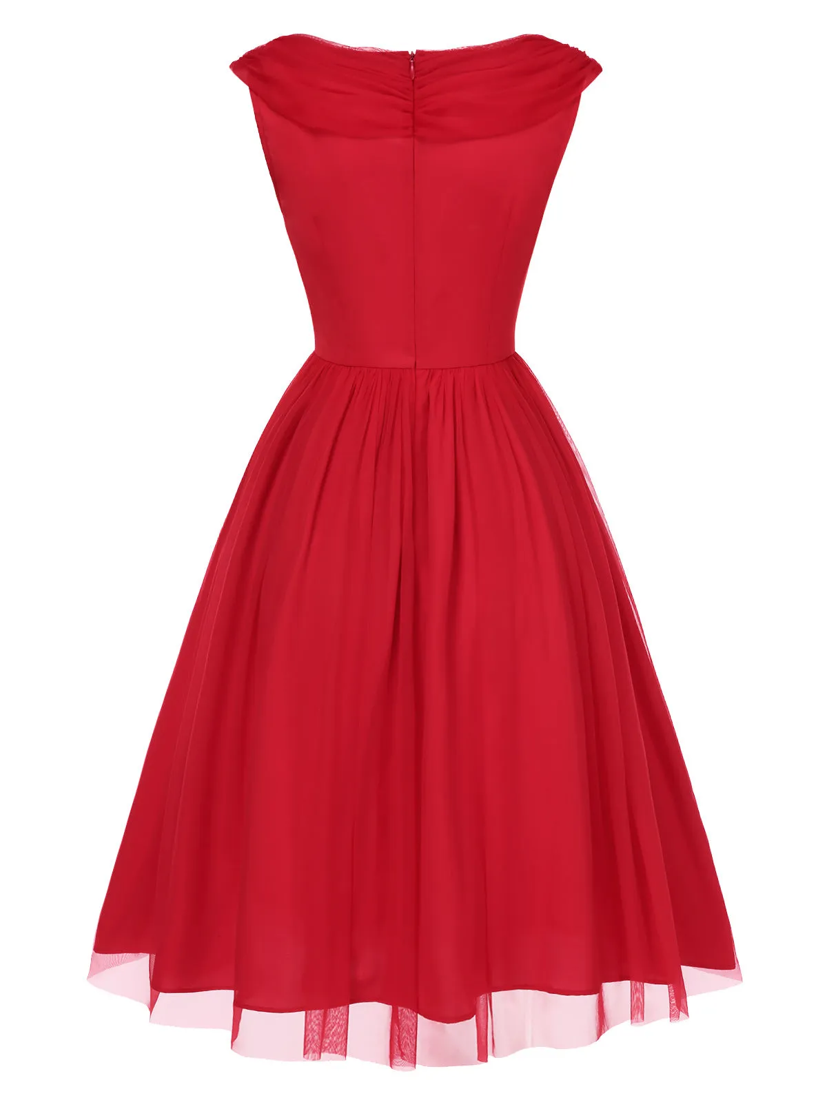 Red 1950s Solid Mesh Layered Cowl Neck Dress sold by Retro Stage product image thumbnail 4