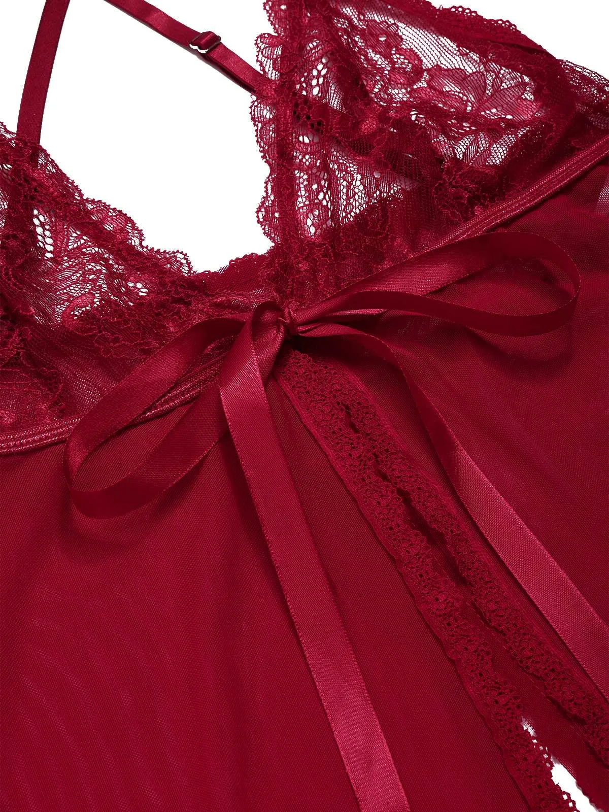 Red 1930s High Slit Lace Chiffon Nightgown sold by Retro Stage product image thumbnail 3