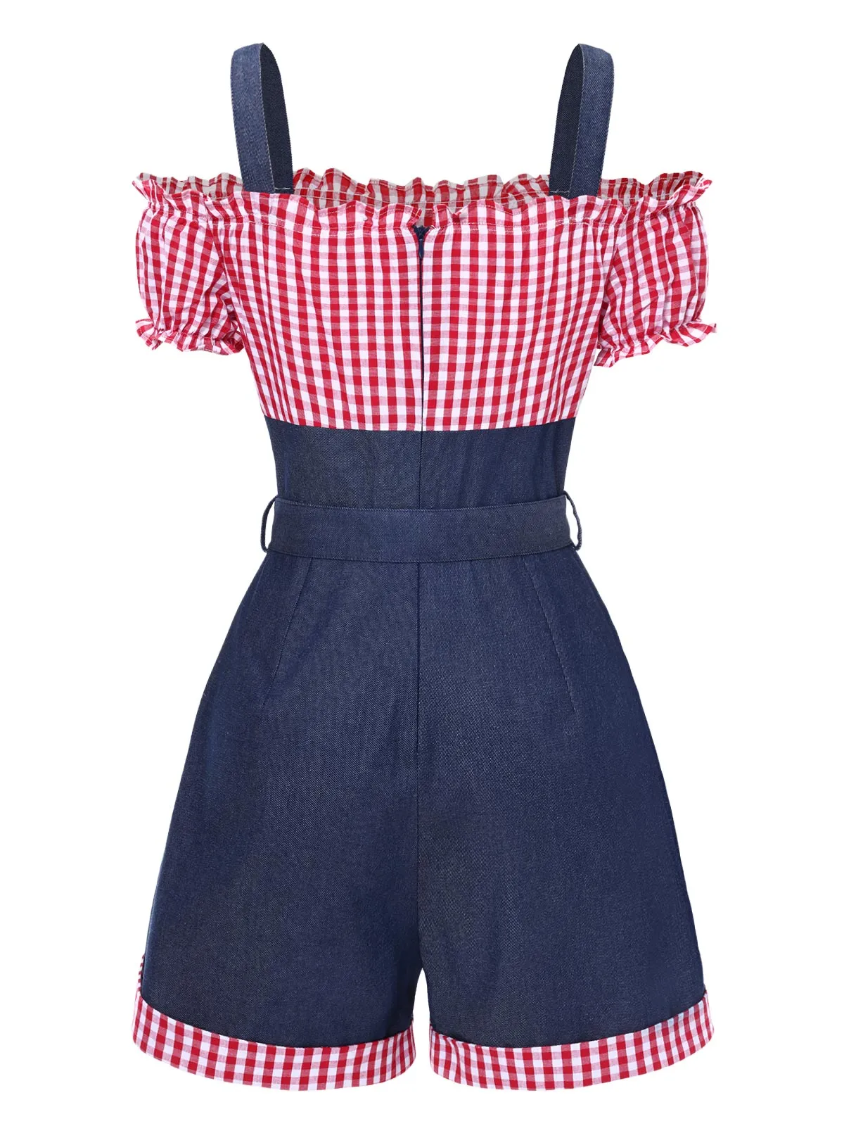 1950s Cold Shoulder Plaids Contrast Denim Romper sold by Retro Stage product image thumbnail 4