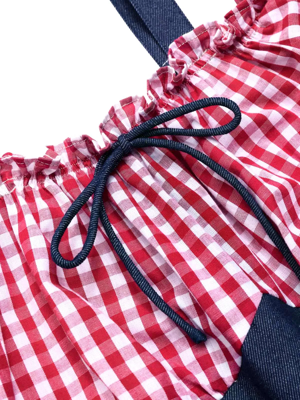 1950s Cold Shoulder Plaids Contrast Denim Romper sold by Retro Stage product image thumbnail 5