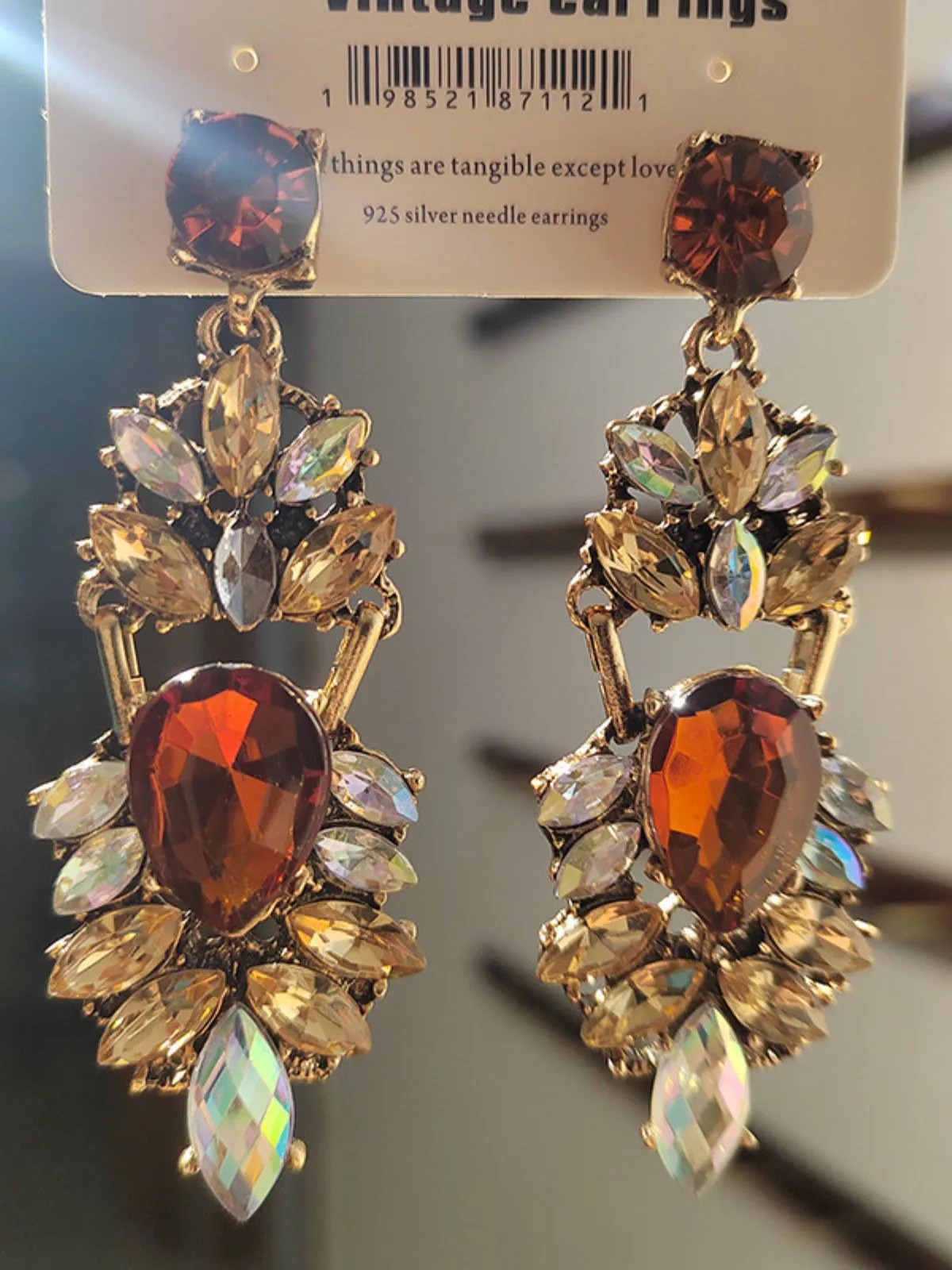 Champagne Alloy Vintage Rhinestone Earrings sold by Retro Stage product image thumbnail 2