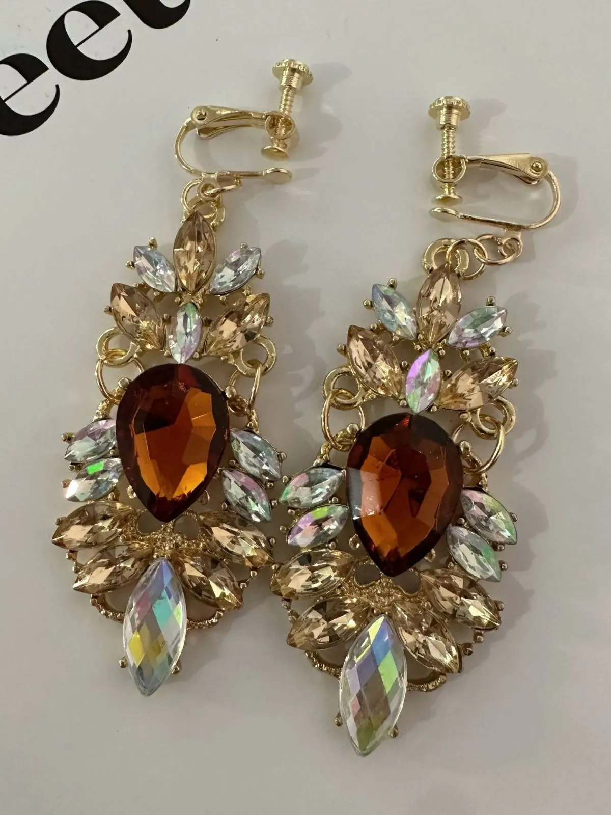 Champagne Alloy Vintage Rhinestone Earrings sold by Retro Stage product image thumbnail 3