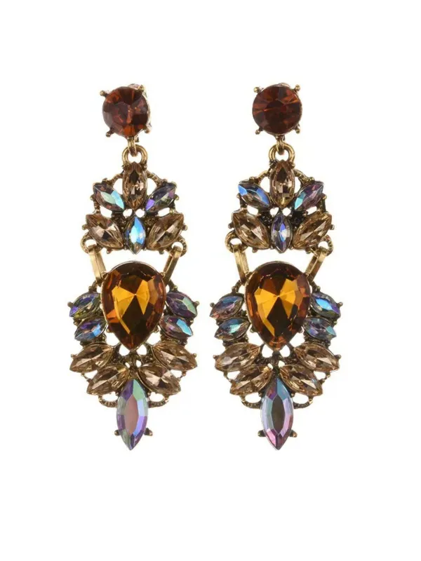 Champagne Alloy Vintage Rhinestone Earrings sold by Retro Stage