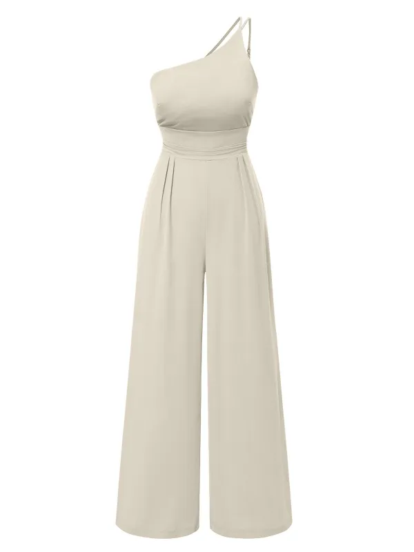 1940s Solid One-Shoulder Suspender Loose Wide-Leg Jumpsuit sold by Retro Stage