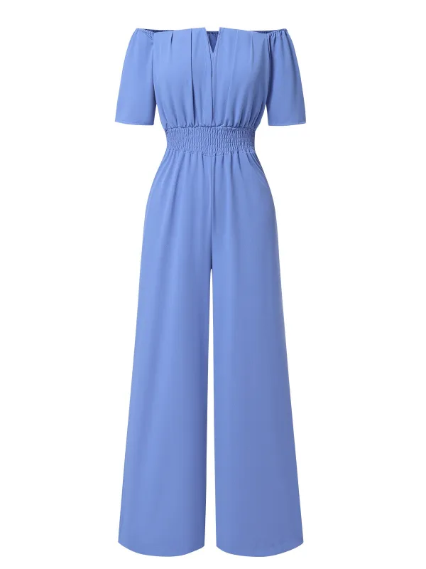 1930s Solid Off-Shoulder Waist Loose Straight Jumpsuit sold by Retro Stage