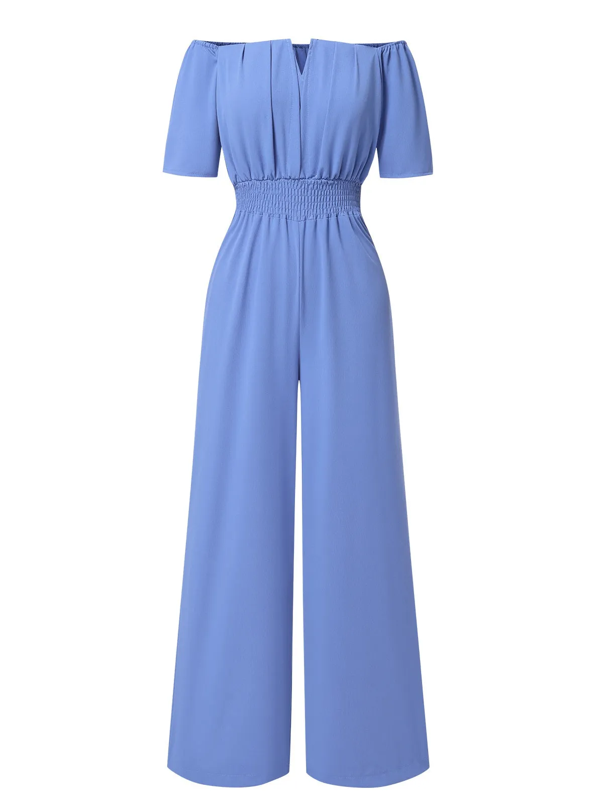 1930s Solid Off-Shoulder Waist Loose Straight Jumpsuit sold by Retro Stage