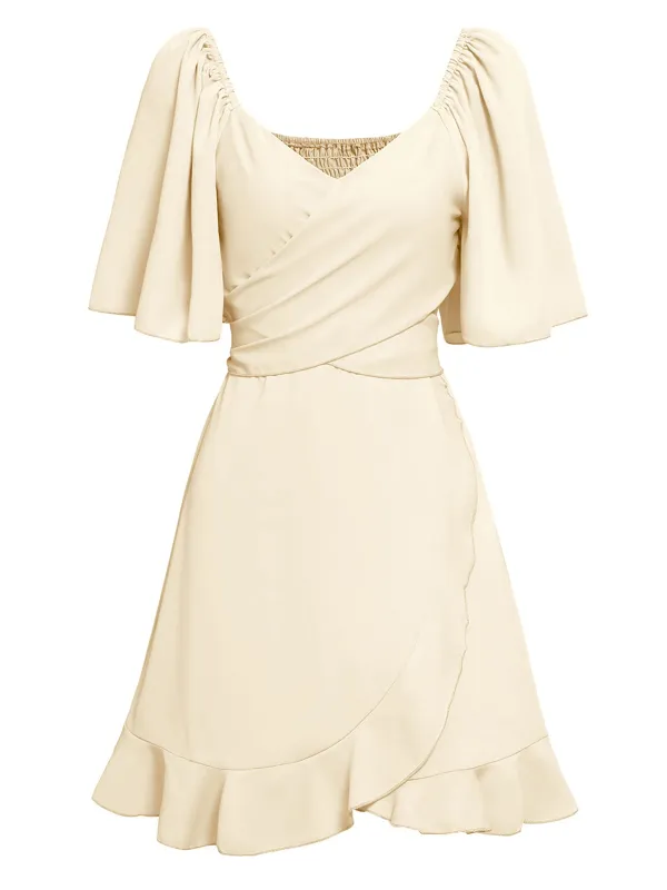 1930s Solid V-Neck Waist Ruffle Dress sold by Retro Stage