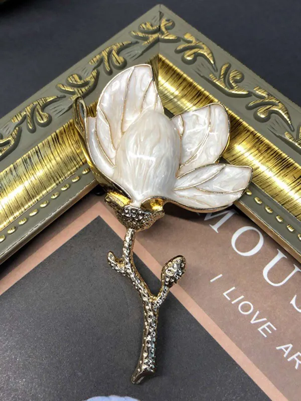Enamel 3D Magnolia Flower Brooch sold by Retro Stage