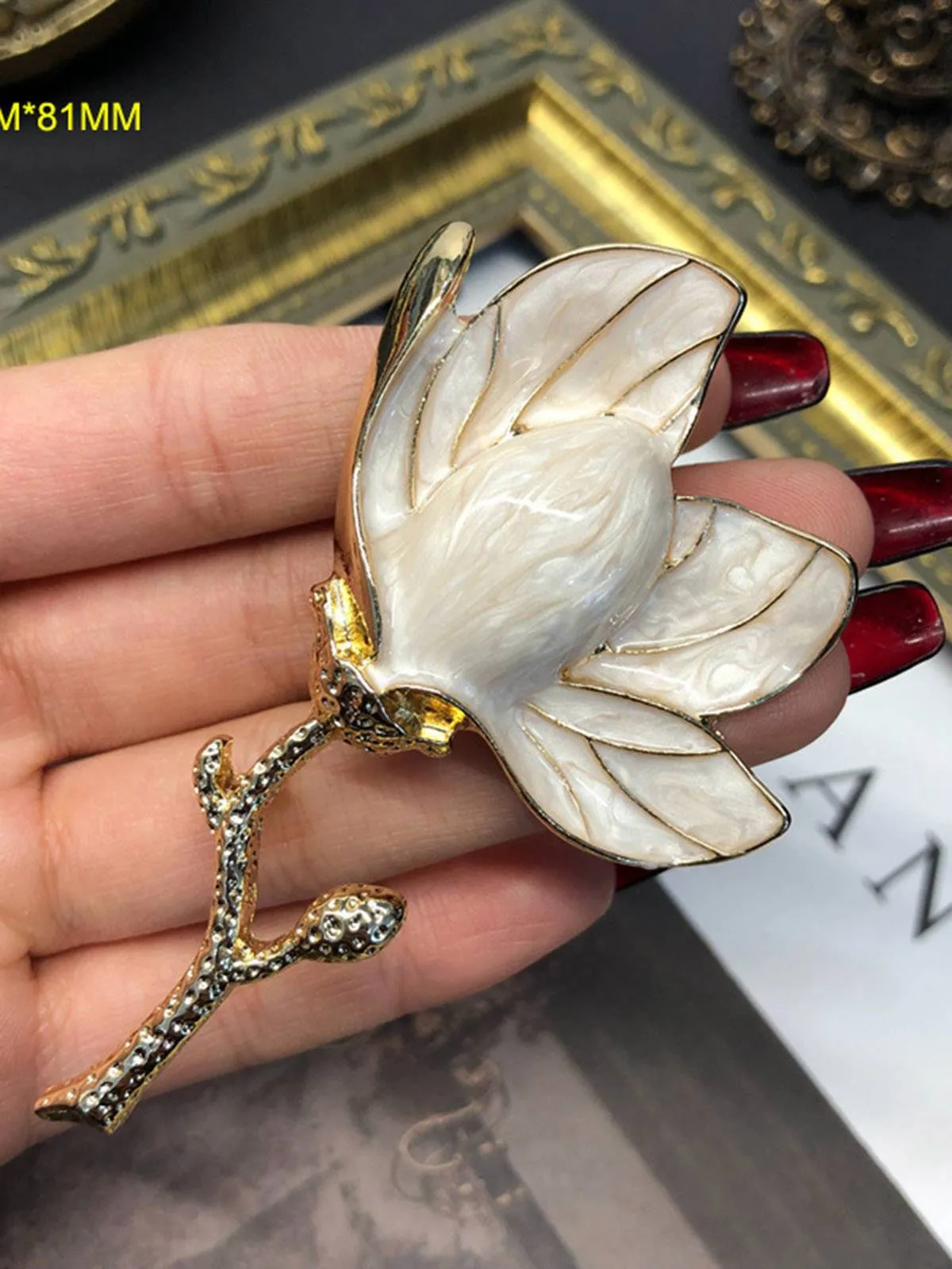 Enamel 3D Magnolia Flower Brooch sold by Retro Stage product image thumbnail 2