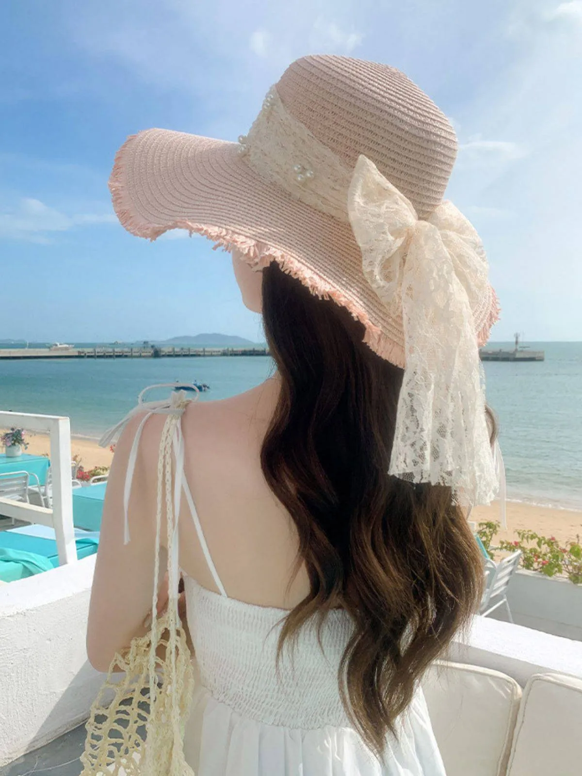 Vintage Lace Ribbon Wide-Brim Sun Hat sold by Retro Stage product image thumbnail 3