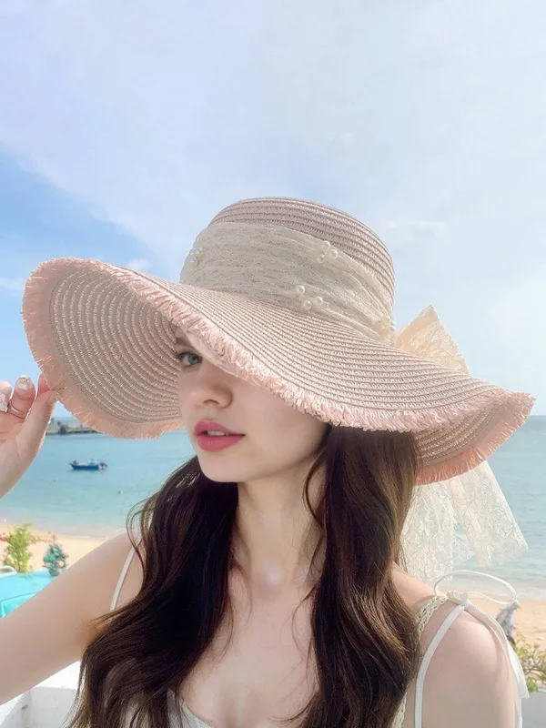Vintage Lace Ribbon Wide-Brim Sun Hat sold by Retro Stage