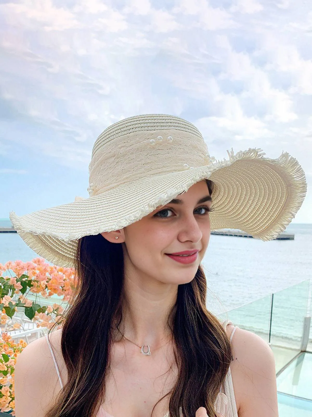 Vintage Lace Ribbon Wide-Brim Sun Hat sold by Retro Stage product image thumbnail 5